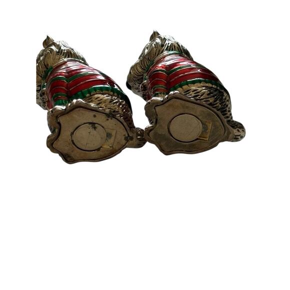 Yorkie Dogs Silver Metal Salt Pepper Shakers Green Red Enamel Sweaters Yorkshire - Picture 4 of 10